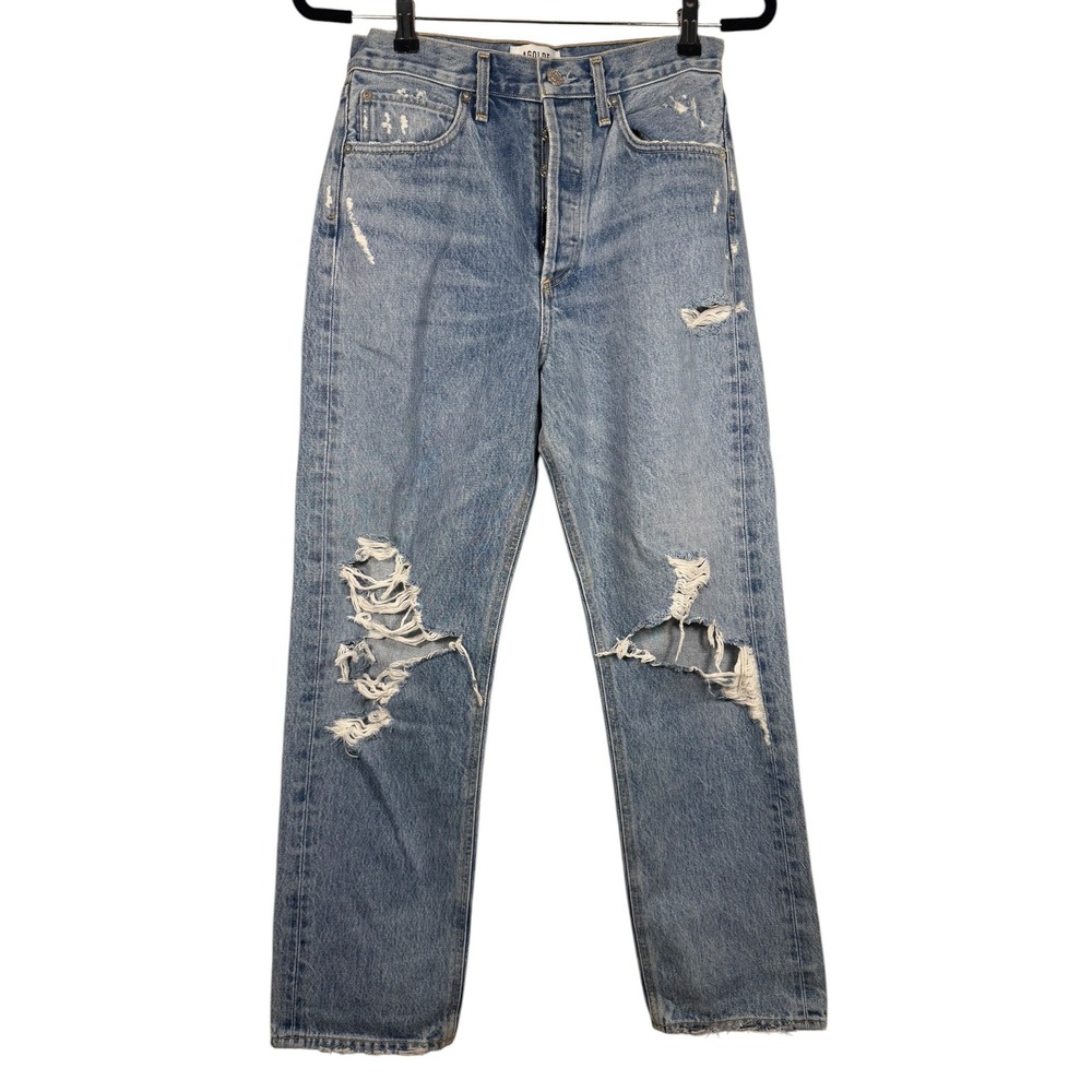 AGOLDE 90s Pinch Waist High Rise Distressed Straight Leg Jeans Blue Size 25